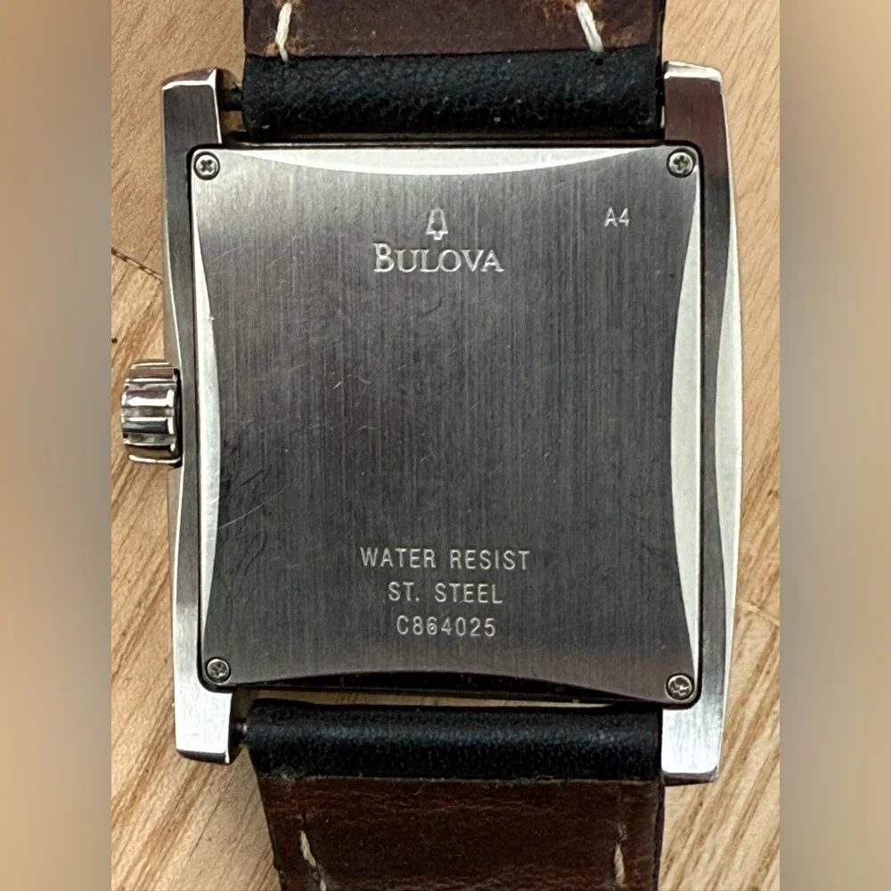 Bulova Moon Phase Super Rare Tank Men’s Watch Curvex Crystal Leather Strap Date